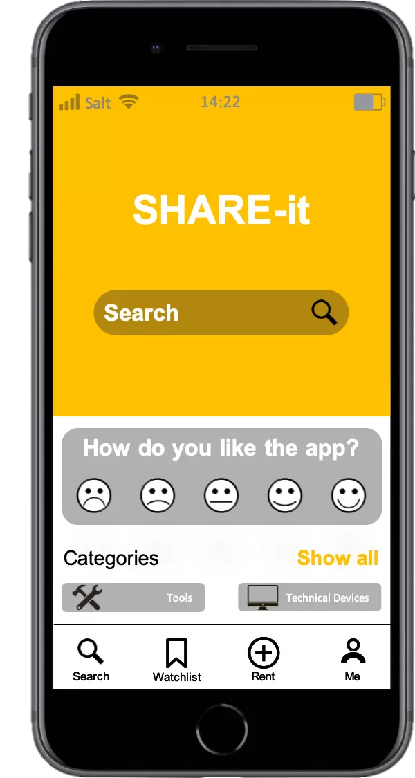 Homepage of the app SHARE-it