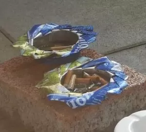 We made ashtrays out of these beer cans for our upcycling part of the project.