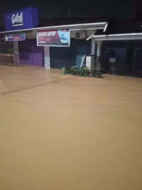 flooded road in the city centre